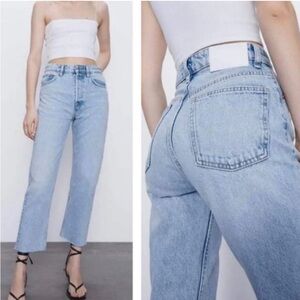 ZARA High Waist, Straight Leg, Cropped, Rigid Jean